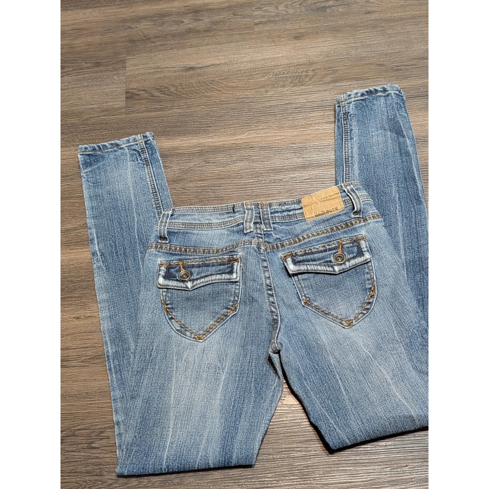 Dollhouse Womens Low Rise Skinny Jeans Blue Medium Wash Flap Pocket Size 5